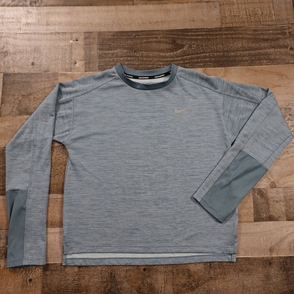 Nike Running Dri-Fit Long Sleeve Pullover; Blue/Gray